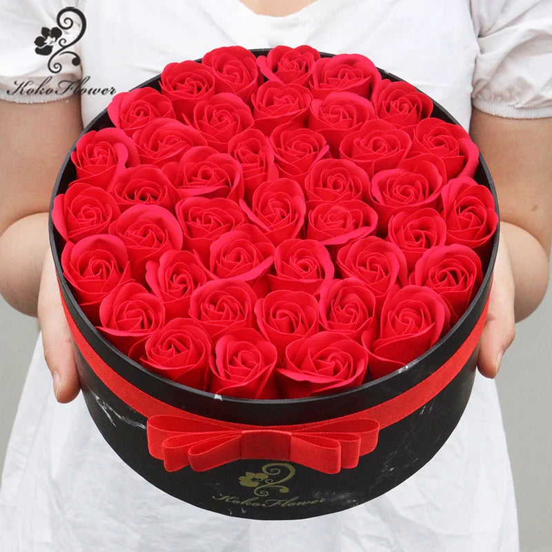 Koko Flower Hug Bucket Round Marble Flower Box Rose Soap Wedding Valentine's Day Mother's Day Gift Box Birthday Christmas Gift