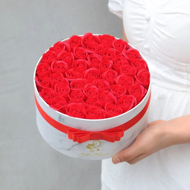 Koko Flower Hug Bucket Round Marble Flower Box Rose Soap Wedding Valentine's Day Mother's Day Gift Box Birthday Christmas Gift