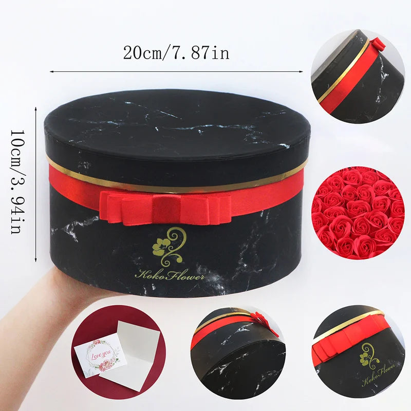 Koko Flower Hug Bucket Round Marble Flower Box Rose Soap Wedding Valentine's Day Mother's Day Gift Box Birthday Christmas Gift